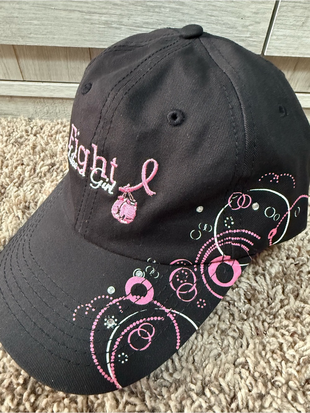 Fight Like a Girl - Black Baseball Cap with Pink Breast cancer Ribbon